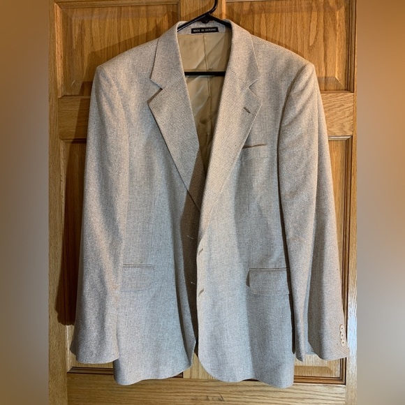 Vintage European Style 100% Silk Cream Hounds Tooth Blazer Sport Coat 42 Ukraine - Picture 1 of 9